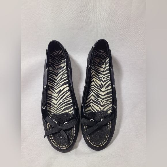 BLACK Glitter Sperry Flats Size 7 - Picture 1 of 4